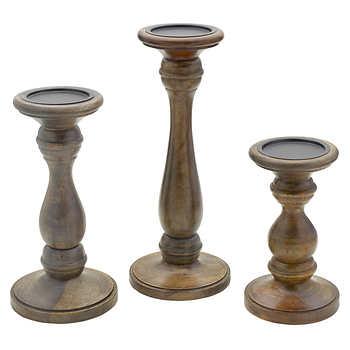 Wooden Candle Holder Set, 3-piece
