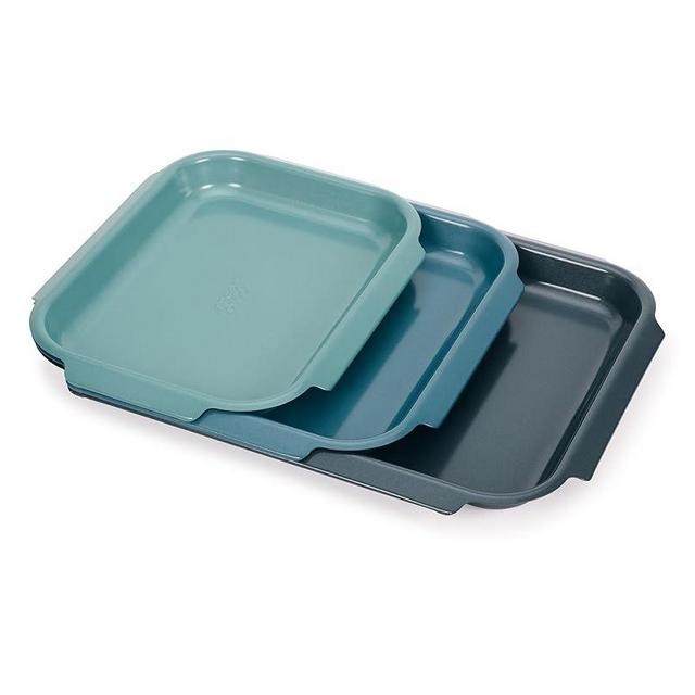 Joseph Joseph Nest™ Bake 3-Piece Non-Stick Baking Sheet Pan Set, Carbon Steel, Easy-Pull Handles, Stackable, Space-Saving Design, 10-Year Guarantee