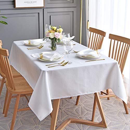 maxmill Jacquard Table Cloth Swirl Pattern Spillproof Wrinkle Resistant Oil Proof Heavy Weight Soft Tablecloth for Kitchen Dinning Tabletop Decoration Outdoor Picnic Rectangle 52 x 70 Inch White
