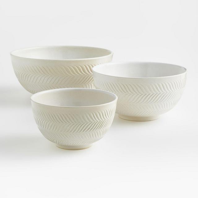 Fern White Ceramic Mixing Bowls, Set of 3
