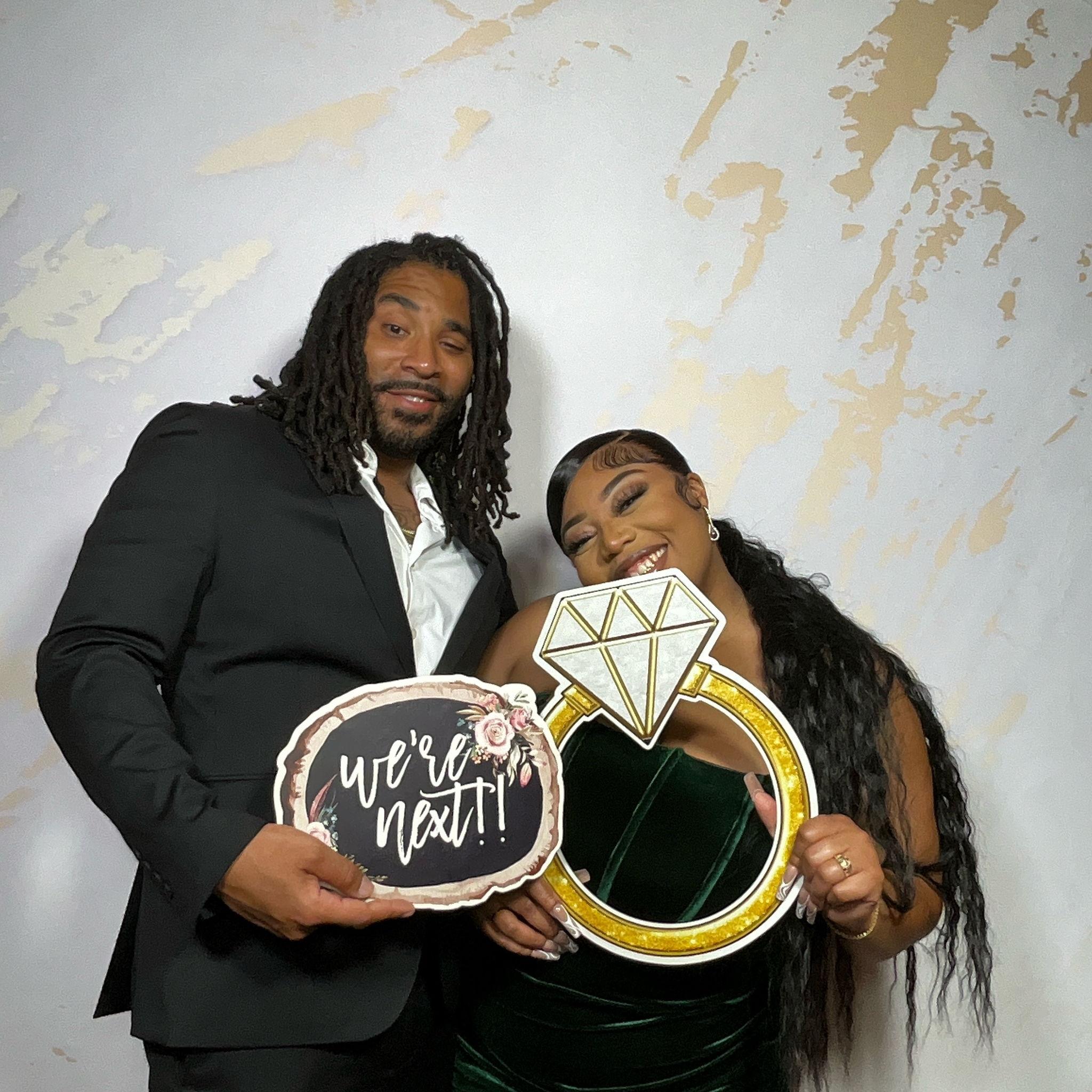 He caught the garter, I caught the bouquet.