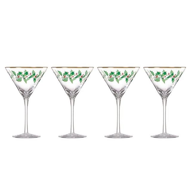 Lenox Holiday Decal 4-Piece Martini Glass Set, 4 Count (Pack of 1), Red & Green