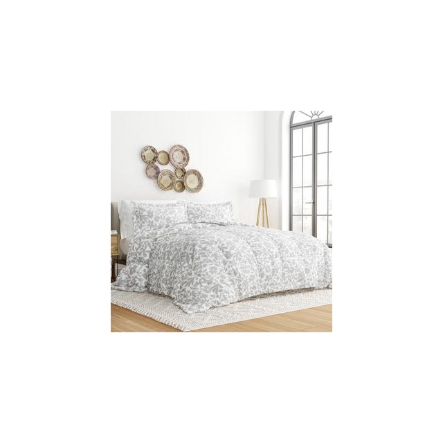 Floral Reversible Ultra Soft Comforter Sets, Down Alternative, Machine Washable - Becky Cameron™, Full/Queen, Abstract Garden / Light Gray
