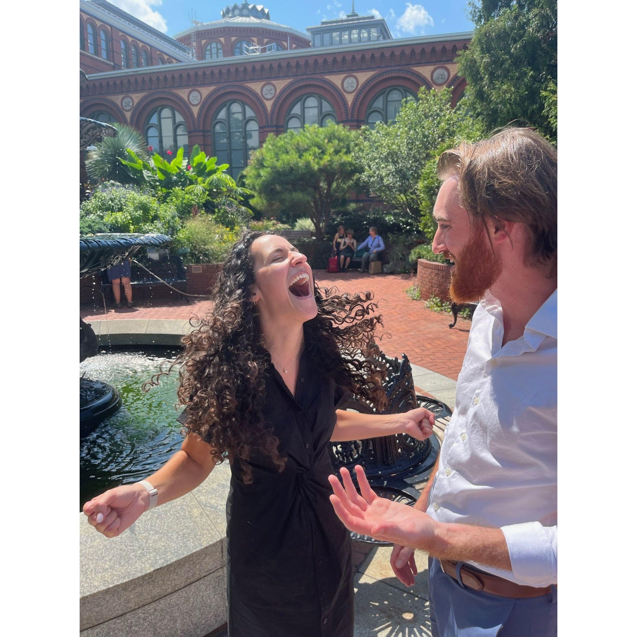 Sarabel, unable to contain her post-proposal excitement