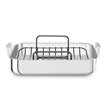 KitchenAid KitchenAid KC1T16RP 16" Tri-Ply Stainless Steel Roaster with Rack - Brushed Exterior and Polished Interior, Brushed Steel