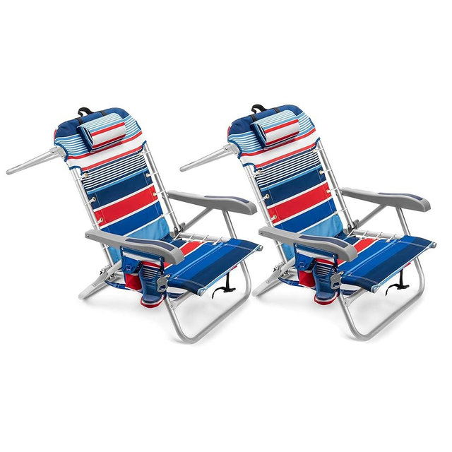 Homevative Cooler+ Folding Backpack Beach Chair with 5 Positions, Towel bar, XL Cooler Pouch, Storage Net, Cup and Phone Holder, Fireworks, 2 Pack