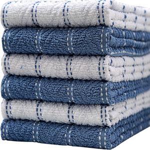 Pleasant Home Kitchen Towels (16.5”x 26”, 6 Pack) – Large Cotton Kitchen Hand Towels – Window Pane Design – 369 GSM Highly Absorbent Tea Towels Set – Blue