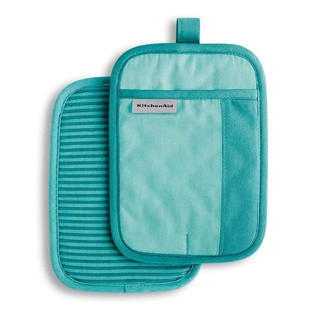 KitchenAid Beacon Two-Tone Pot Holder 2-Pack Set, 7"x10", Aqua Sky