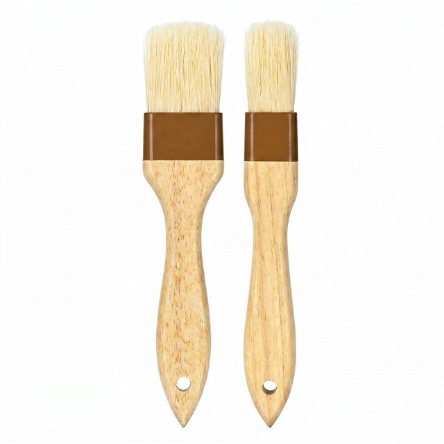 Axlteip 2 Pcs Pastry Brush, Natural Bristle Basting Brush, Beech Wooden Handle Basting and BBQ Brushes for Cooking, Butter, Oil, Egg, Marinade, Sauce, Grilling, Baking (1 Inch, 1 1/2 Inch)