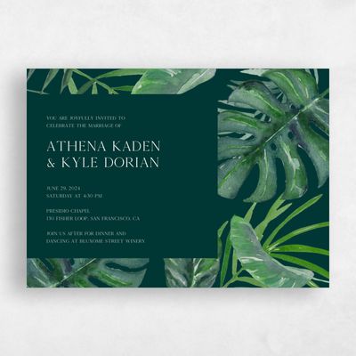 Dark Emerald, Green Wedding Invitation - Anaheim Landscape