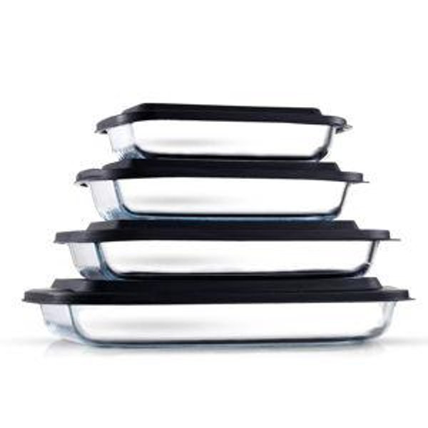 JoyJolt 8-Piece Glass Oven-to-Table Baking Dish with Lids - Black