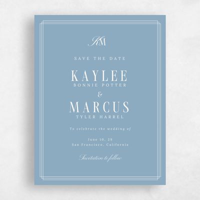 Dusty Blue Wedding Save the Date - Mahogany Classic