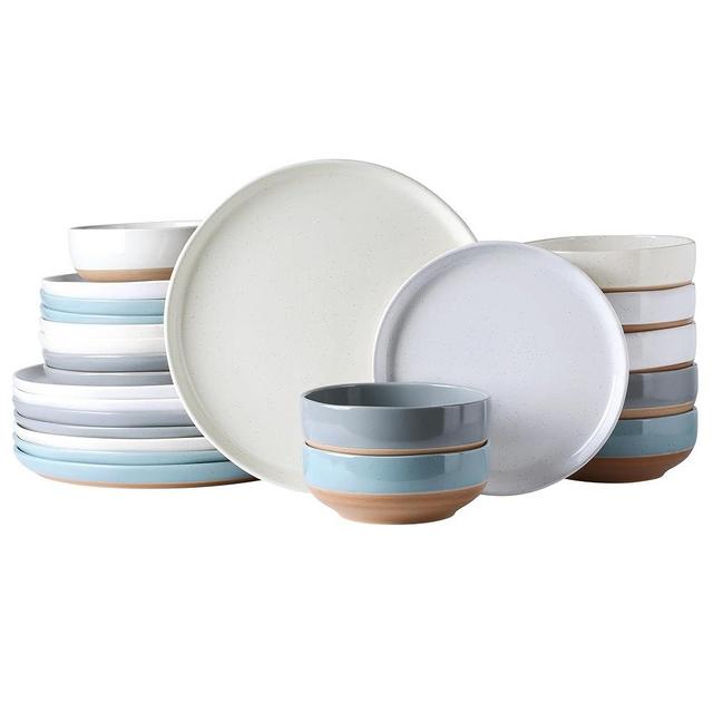 AmorArc Ceramic Dinnerware Sets for 8, 24 Pieces Handpainted Plates and Bowls Set with Rustic Terracotta Underside, Scratch Resistant Stoneware Dishes Set, Dishwasher & Microwave Safe, Multi-Color