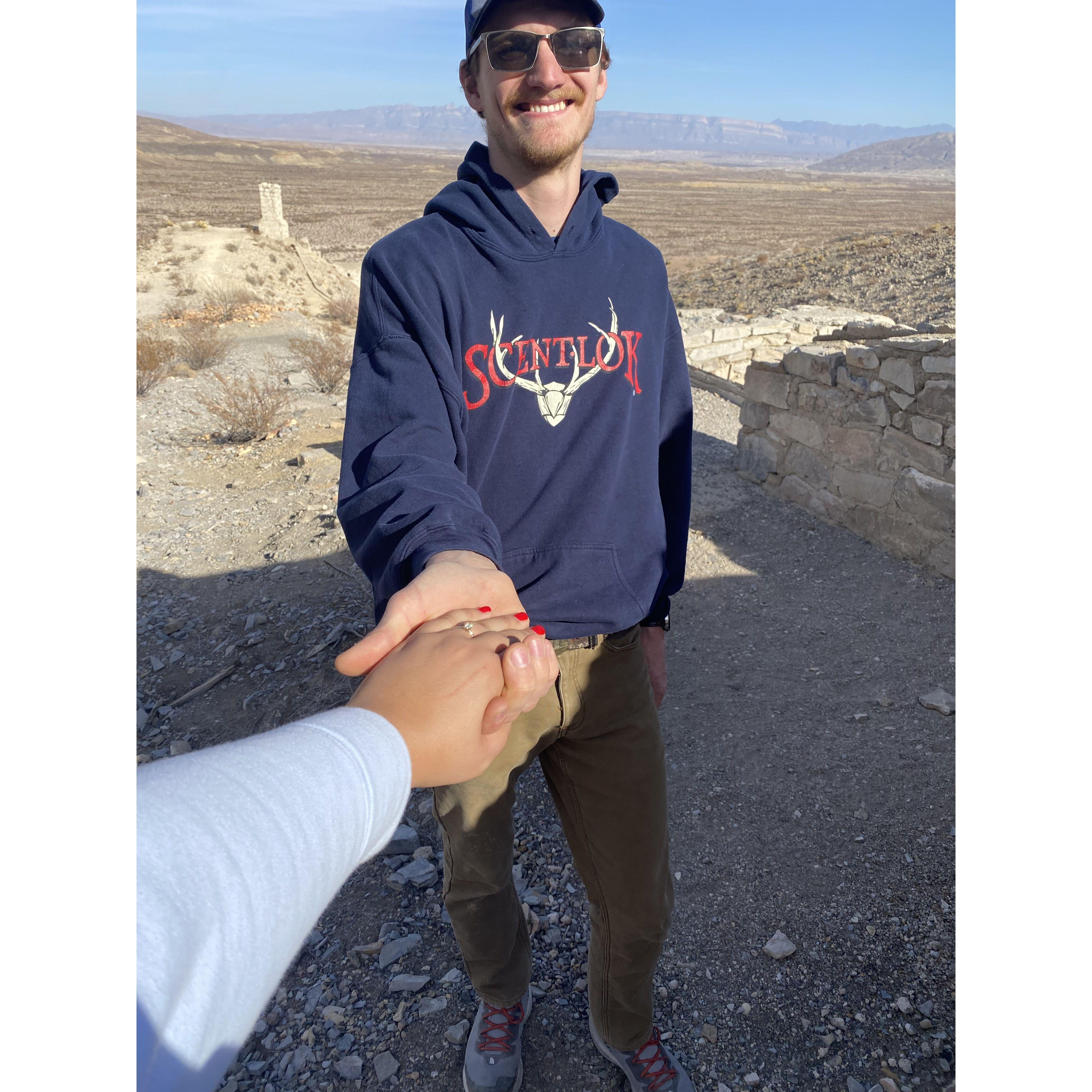 After Sam made Olivia hike up a mountain, he said "Can I ask you a question? Will you marry me?"