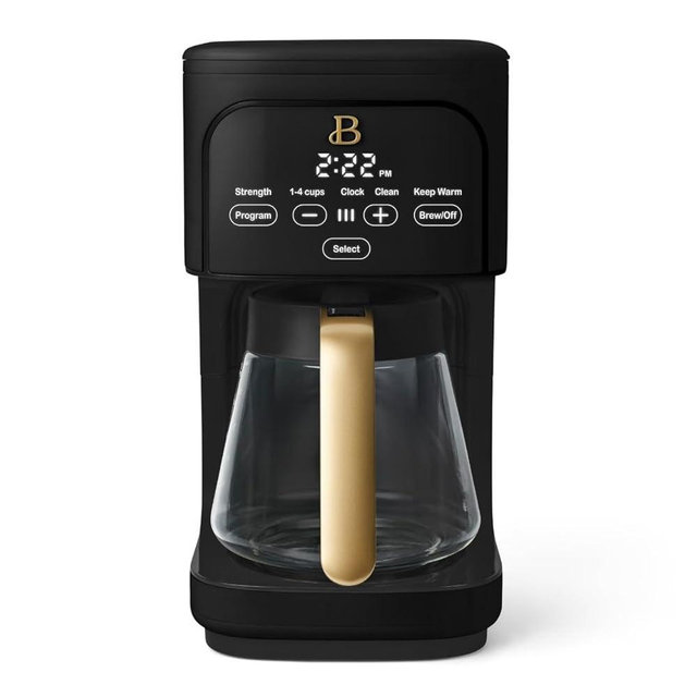 Beautiful 12 Cup Programmable Coffee Maker, Drip Coffee Machine with Glass Carafe, Automatic Brew Strength Control, Espresso Maker Function, Compact Espresso Machine (Black Sesame)