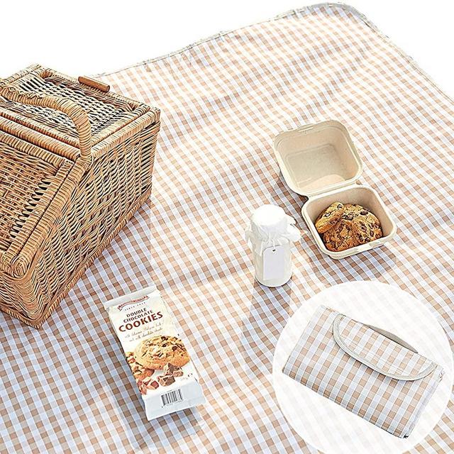 ESLA Picnic Blanket Waterproof Foldable in Large 80x60in and Extra Large 80x80in Cute Gingham Picnic Blanket Portable Compact Beach Blanket Oversized XL Outdoor Mat 234 ESLA