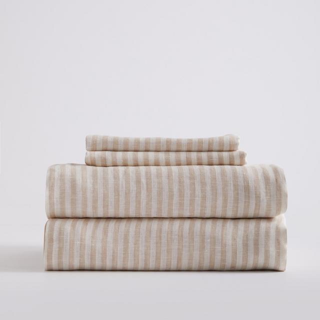 European Linen Stripe Sheet Set - King, Terracotta