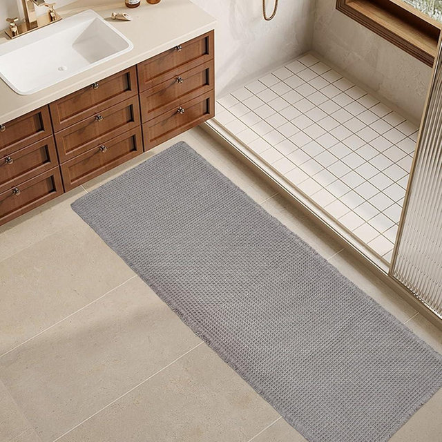 ZALL Grey Waffle Bath Mat,Super Absorbent Non Slip Long Bathroom Runner Rug,Gray 24X72inch,Machine Washable Ultra Soft Floor Mats