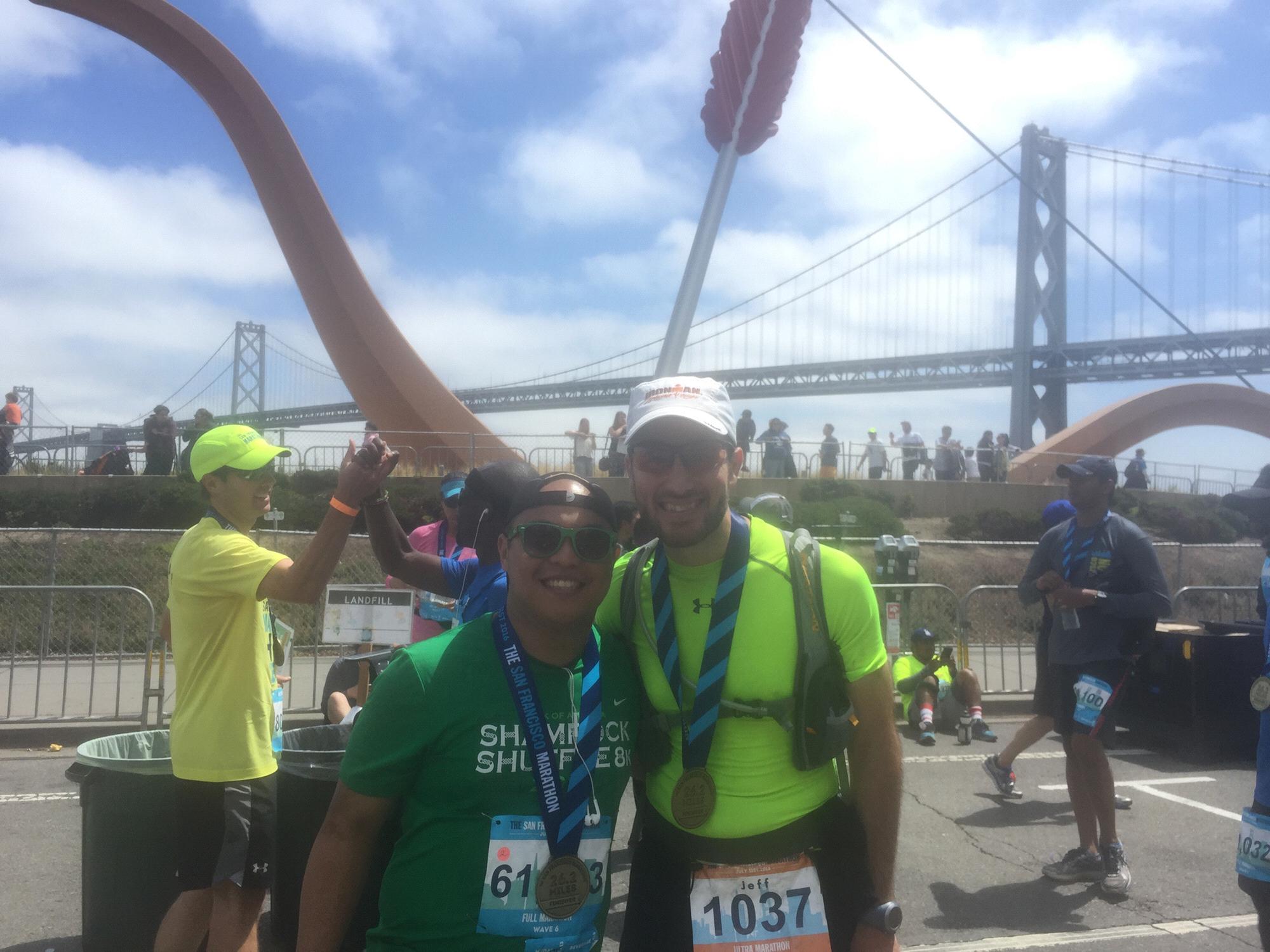 Eddie's first and last marathon (never again!). Jeff's first ultramarathon (52.4 miles). San Francisco, CA.