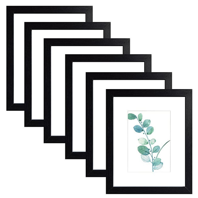 Black 8x10 Picture Frames Wood 6 Pack Wall Mounting or Tabletop Display