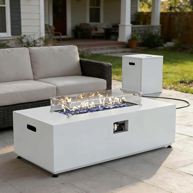 FUARTIO 42 Inch Gas Fire Pit Table, 55,000 BTU Propane Fire Pits for Outside with Aluminum Lid and Waterproof Cover, 2 in 1 Firepit Table