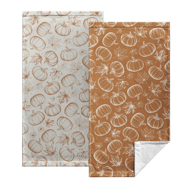 Kwlegh Fall Hand Towels Set of 2 Burnt Orange Cream Pumpkin Kitchen Towels Autumn Maple Leaves Bathroom Towels Thanksgiving Absorbent Fingertip Towels 14.4x28.3 for Bathroom Cooking Guest