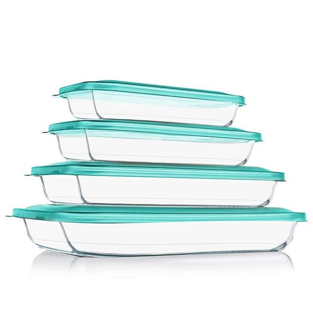 KOMUEE 8-Pieces Glass Baking Dish with Lids Rectangular Glass Baking Pan Bakeware Set with BPA Free Lids, Baking Pans for Lasagna, Leftovers, Cooking, Kitchen, Fridge-to-Oven, Green