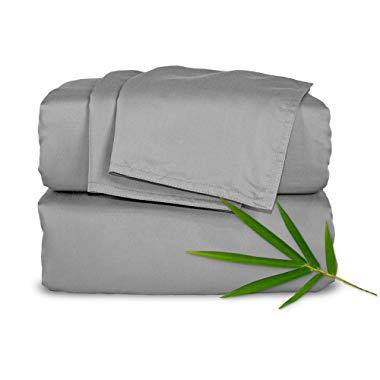 Pure Bamboo Sheets King 4pc Bed Sheet Set - 100% Bamboo Luxuriously Soft Bed Sheets (King, Stone Grey)