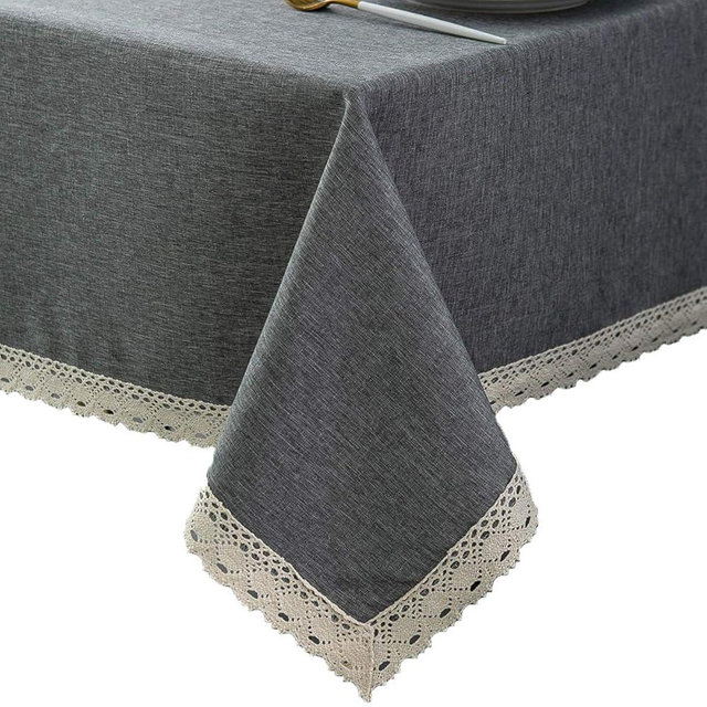 EHouseHome Faux Linen Tablecloth with Lace Trim - Waterproof/Spill Proof/Stain Resistant/Wrinkle Free/Oil Proof - for Banquet, Parties, Dinner,Kitchen,Wedding,Coffee,Holiday,Grey Square 52X52Inch