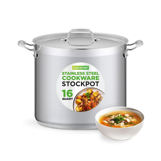 NutriChef Stainless Steel Cookware Stockpot - 16 Quart, Heavy Duty Induction Pot, Soup Pot With Stainless Steel Lid