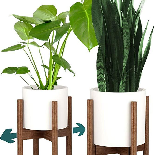 Fox & Fern Modern Plant Stand - Strand Woven Bamboo - Adjustable from 8 to 12 Inch in Width – EXCLUDING Ceramic Pot – Tall Version