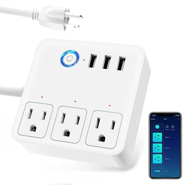 Smart Power Strip, WiFi Surge Protector Work with Alexa Google Home, Plug Outlets with 3 USB 3 Charging Port, Home Office Cruise Ship Travel Multi-Plug Extender, 10A, White