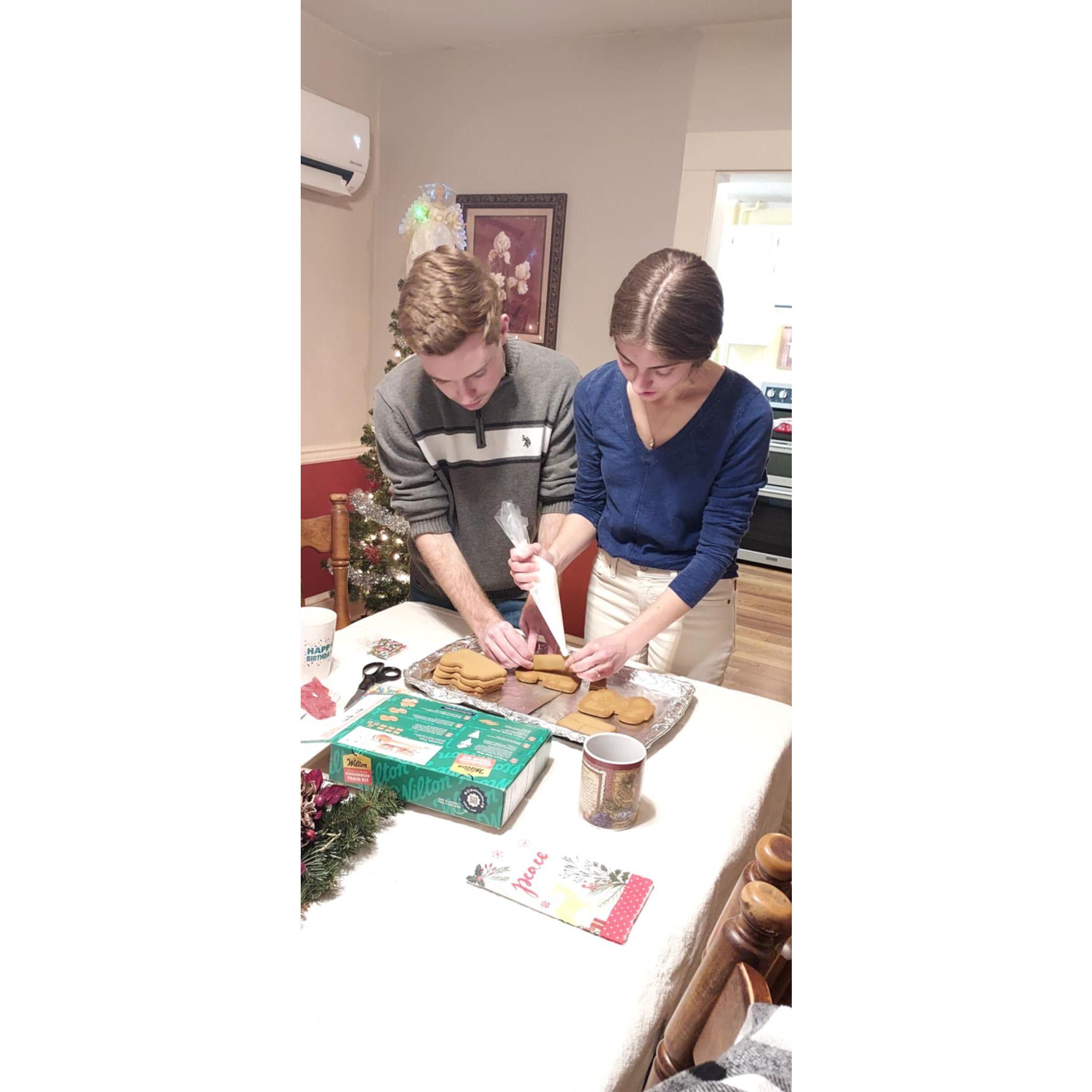 Very concentrated on our gingerbread train...it was a masterpiece!