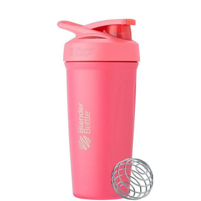BlenderBottle Strada Shaker Cup Insulated Stainless Steel Water Bottle with Wire Whisk, 24-Ounce, Pink
