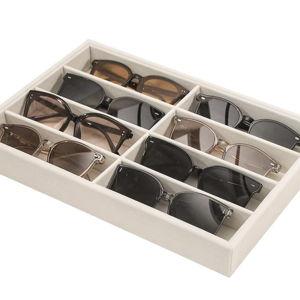 Coward Sunglass Organizer, Beige Velvet Glasses Trays - Eyeglasses Watches Jewelry Display - Men Women (8 Grids)