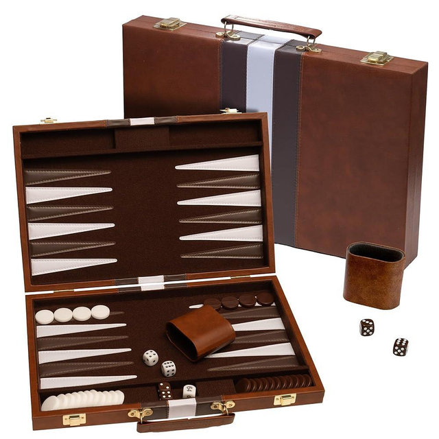 Backgammon Board Game, Deluxe Leather Like Case, Felt Interior, Brown, Classic Backgammon Game, Popular Board Game, Board Games (Large (18"))