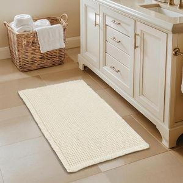 SUBRTEX Waffle Braided Bath Mat, 20" x 32" Soft Waffle Bath Rugs, Absorbent Non Slip Bathrooom Mats, Machine Washable Area Rug for Bathroom, Quick Dry, White