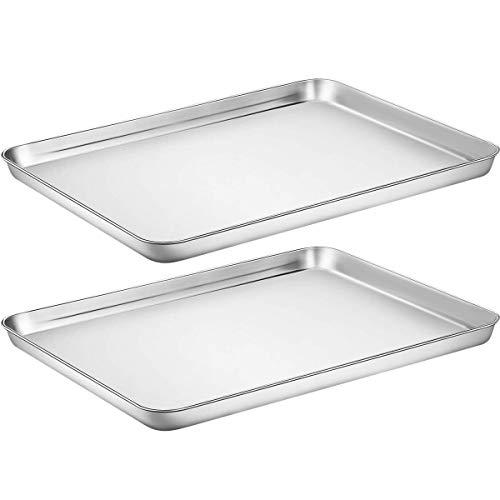 Baking Sheet Cookie Sheet Set of 2, Umite Chef Stainless Steel Baking Pans  Tray Professional 16 x 12 x 1 inch, Non Toxic & Healthy, Mirror Finish 