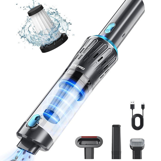 YTE PRO Handheld Vacuum Cordless Car Vacuum Cleaner Powerful Suction Car Vacuum Lightweight Portable Rechargeable Hand Held Vacuum Cleaner One-Touch Empty with HEPA Filter for Home/Pet, Blue