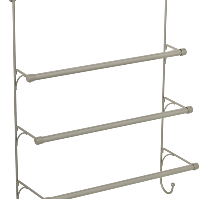 Mainstays over the Door Triple Towel Rack With 2 Hooks, Bathroom Hanging Organizers, Polished Chrome