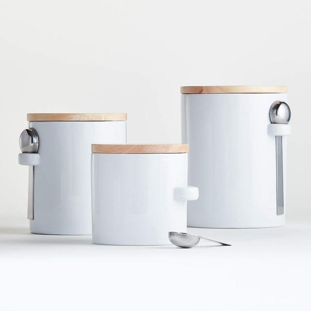 Aspen White Ceramic Canisters with Scoop