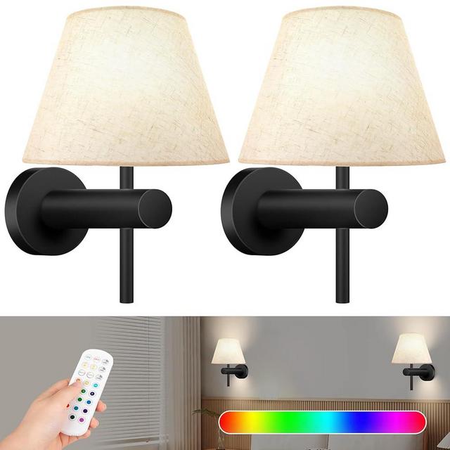 Battery Operated Wall Sconce - Two Sets of Rechargeable Wall Lights with Remote, 3000K-6000K & 12-color RGB Adjustable Effects & Brightness Wall Lamps, One-piece Lampshade & Magnetic Bulbs Included