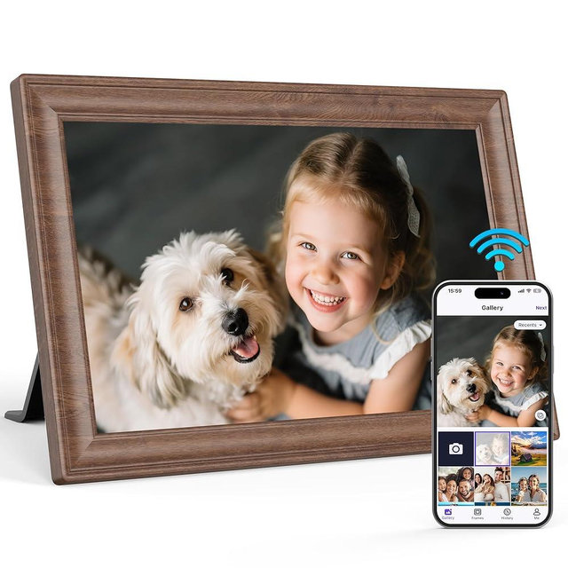 Uhale 10.1 Inch Digital Picture Frame 32GB Momery Wooden WiFi Electronic Photo Frame IPS HD Touch Screen Display Share Photos/Videos Instantly Anywhere Gifts for Mom Dad Grandparents