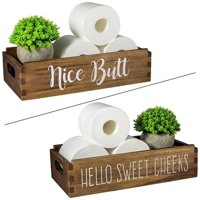 TJ.MOREE Nice Butt Bathroom Decor Box Farmhouse Bathroom Decor Hello Sweet Cheeks Powder Room Decor toilet paper storage Rustic Home Decor