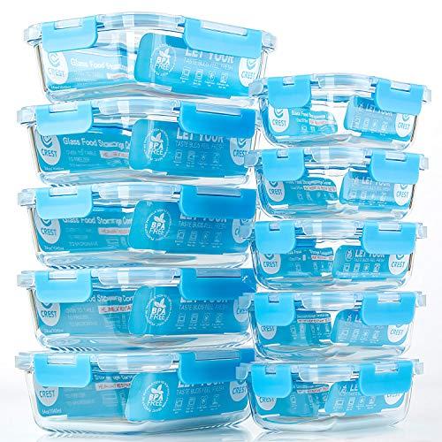 HOMBERKING 10 Pack Glass Meal Prep Containers, Food Storage Blue