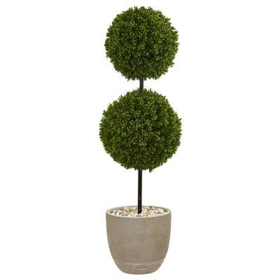 4ft Boxwood Double Ball Topiary Artificial Tree In Oval Planter - Nearly Natural