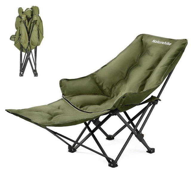 Naturehike Seastar Reclining Camping Chair, Padded Camp Chair with Detachable Footrest, Green