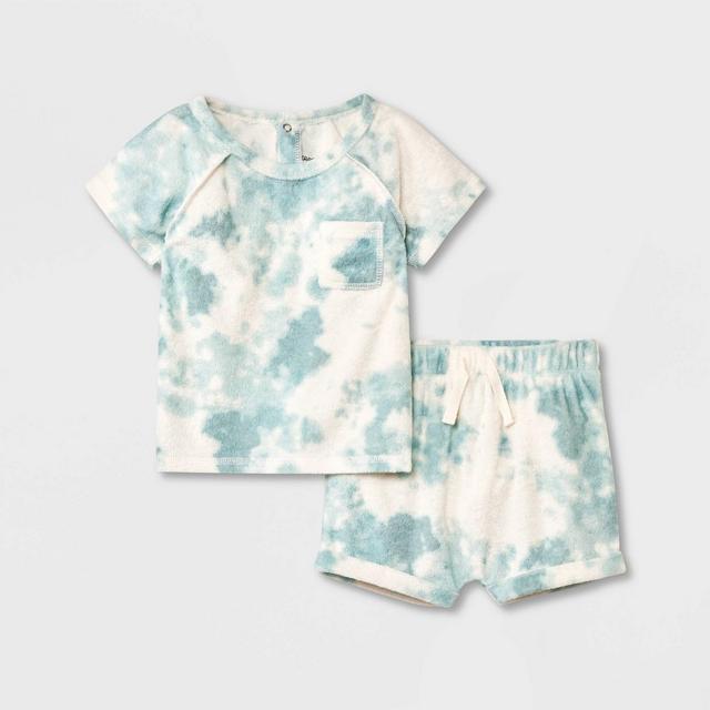 Grayson Collective Baby Tie-Dye Terry Top & Shorts Set - Blue 3-6M