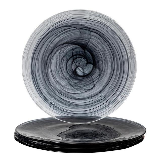 Vikko Charger Plates, Set of 4 Black Alabaster Dinner Plates, 13" Plate with Marbelized, Swirl Design, Elegant Glass Charger, Dishwasher Safe