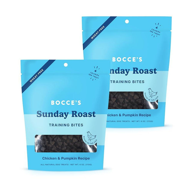 Bocce's Bakery Sunday Roast Training Treats for Dogs – Natural, Low-Calorie, Wheat-Free Training Bites Made with Real Ingredients and Baked in The USA – Chicken & Pumpkin Recipe (2 Pack Bundle)